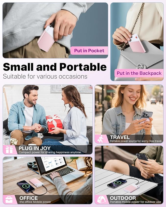 Portable Charger Power Bank, 10000mAh 22.5W PD Super Fast Charging Powerbank with Built-in USB C in&Out Cable, Slim External Phone Battery Pack for iPhone 17/16/15 iPad Samsung S24 Android etc