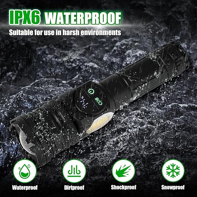 2 Pack Rechargeable Flashlight, 3000 High Lumen Super Bright LED Tactical Flashlight, Upgraded with 9 Modes, High Power Waterproof Dual Button/Dual Port Flashlight for Outdoor, Camping