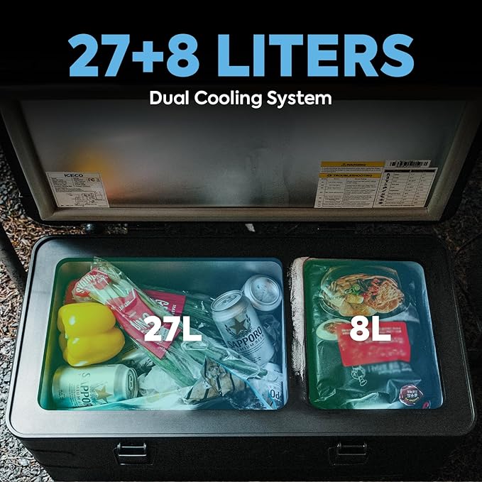 ICECO APL35 Dual Zone Portable Fridge Freezer, 37 Quart 12V Car Refrigerator with Secop Nano Compressor, Aluminum Electric Compressor Cooler 12/24V DC, 100-240V AC, -4℉~68℉, for RV,Camping,Travel