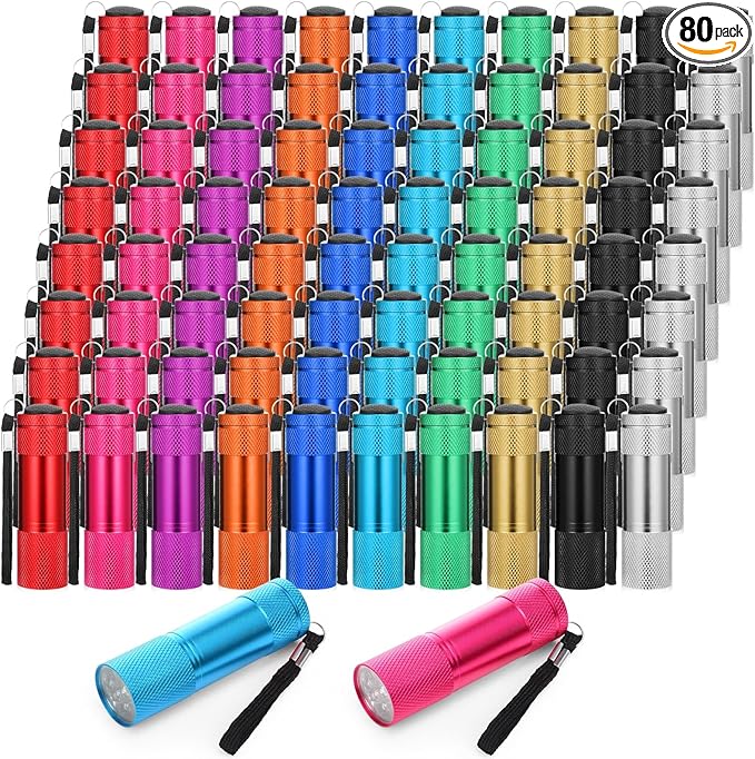 VIHOSE 80 Pcs Mini Flashlights Bulk, Bright Flashlights Set, Aluminum LED Handheld Torches for Party Favors Night Reading Camping Emergency Items Gifts Homeless, Batteries Not Included