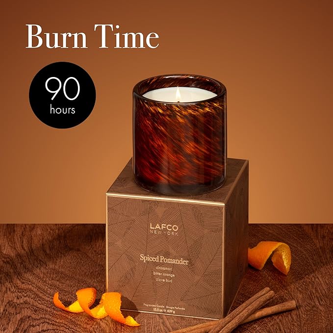 LAFCO New York Holiday Signature Fall Candle, Spiced Pomander - 15.5 oz - 90-Hour Burn Time - Reusable, Hand Blown Glass Vessel - Made in The USA