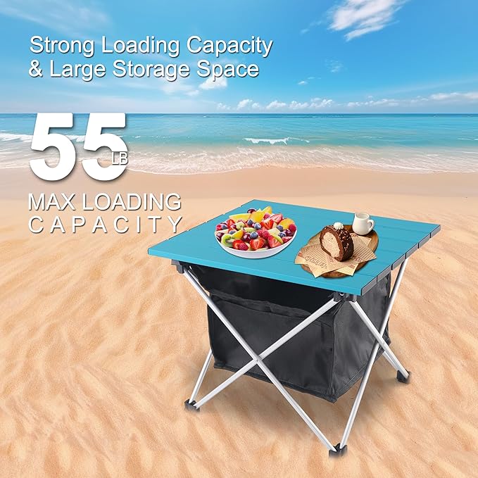 Grope Portable Camping Table Ultralight Aluminum Camp Table with Storage Bag,Beach Table for Sand with Carrying Bag,Prefect for Outdoor,Picnic,BBQ,Cooking,Festival (Blue with Storage Bag-S)