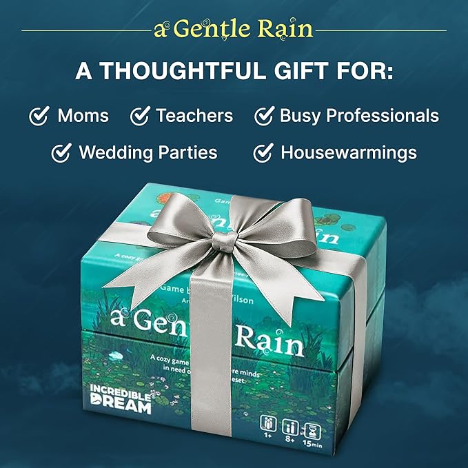 A Gentle Rain ??Calming Tile-Laying Puzzle Game ??Mindful Solo, 2-Player, or Cooperative Play in 15 Minutes ??Soft-Touch Tiles & Wooden Blossoms ??Compact, Giftable, Family-Friendly Board Game
