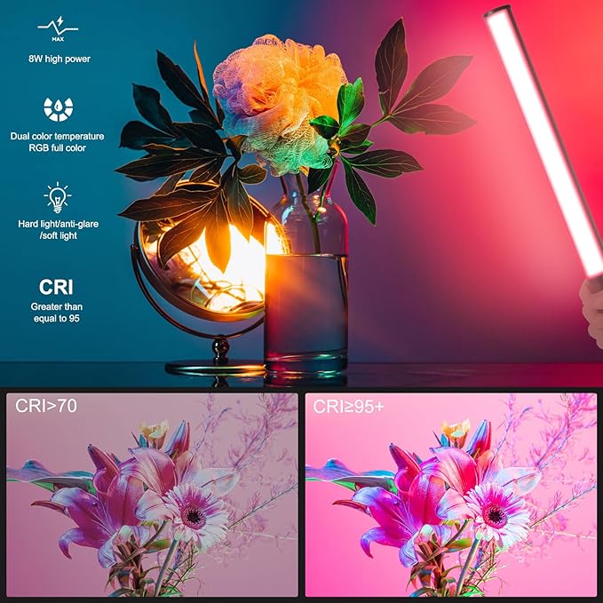 PULUZ 132 LEDs RGB Video Light, Handheld Stick Fill Light with Full Color, USB Rechargeable for YouTube TikTok, Portrait Photography, Party Background