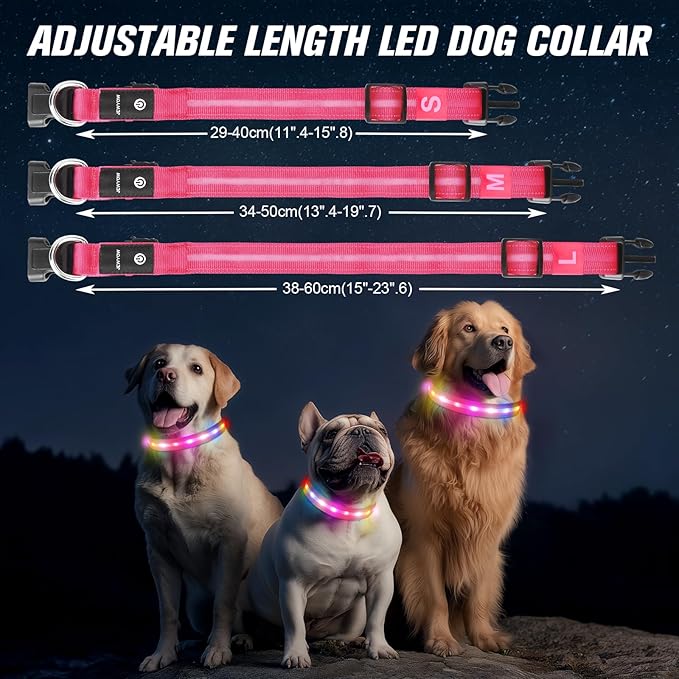 LED Dog Collar, Light Up Dog Collar, USB Rechargeable - Brightest Dog Lights for Night Walking, 6 Light Modes, Adjustable for Dog Safety(Small, Candy Pink)