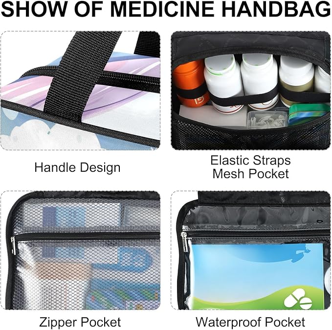Fustylead Beautiful Unicorn in Rose Garden with Butterflies Travel Medicine Organizer Bag Home Storage First Aid Kit Large Pill Case with Zipper for Pill Bottle, Vitamins, and Medical Supplies