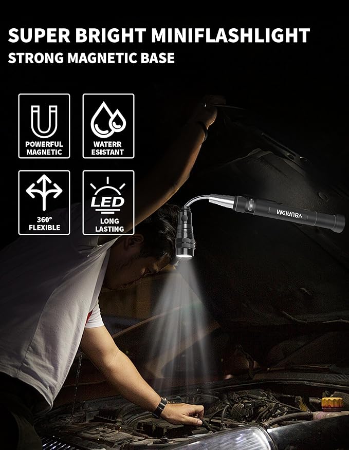 Magnetic Pickup Tool Gifts for Men, Stocking Stuffers for Men Adults, Telescoping Magnet Flashlight Christmas Birthday Gift for Dad, Mens, Him, Husband, Grandpa, Handyman