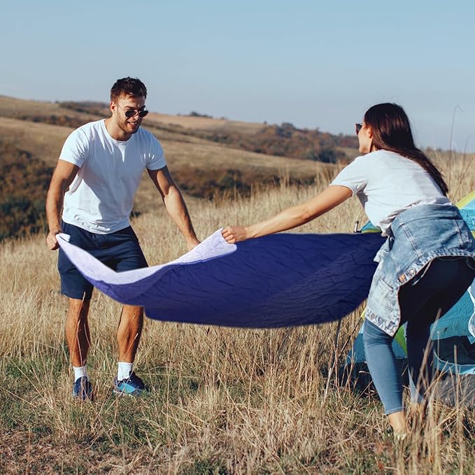Outdoor Waterproof Blanket, Foldable Fleece Stadium Blanket for Outdoor Sports Event, Camping, Car, Pet, Picnics - Windproof, Wearable, Machine Washable 80" x 58" (Blue Purple)