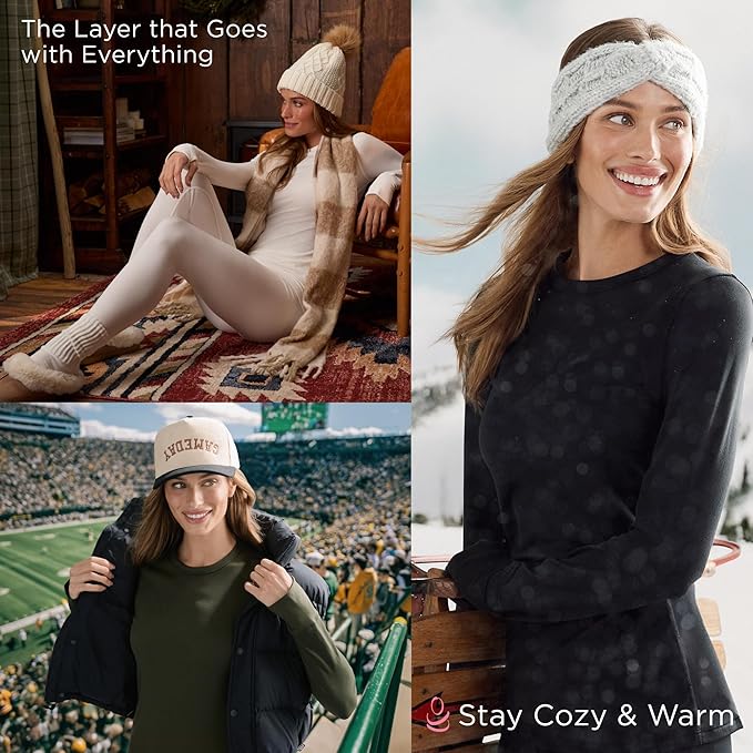 Cuddl Duds Womens Fleece Lined Thermal Base Layer Set – Long Sleeve Shirt & Leggings for Cold Weather – Lounge Set for Women