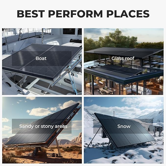 BougeRV Bifacial 200 Watts Mono 10BB Cell Solar Panel, 23% High-Efficiency Monocrystalline Module Work with 12 Volts Charger for RV Camping Home Boat Marine Off-Grid, 53.5 x 30.2 x 1.4 in