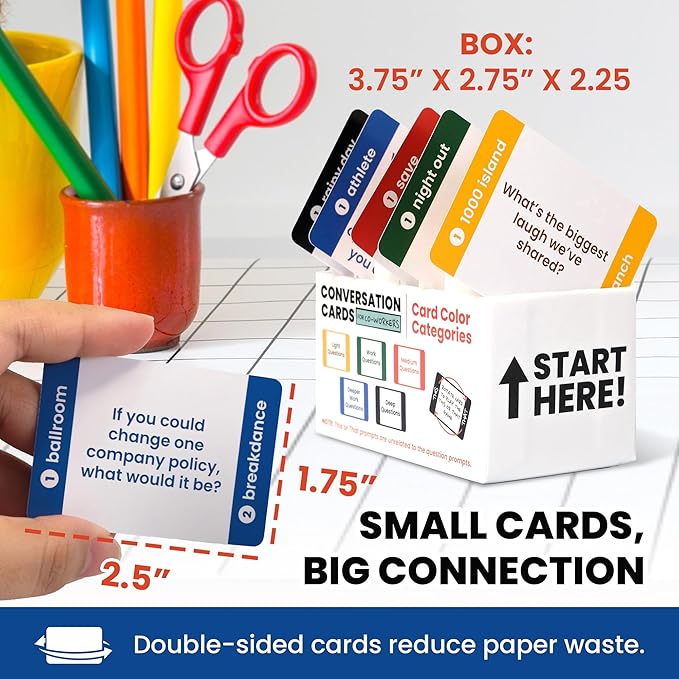 400 Conversation Cards for Coworkers ??Fun Icebreaker Teambuilding 2-in-1 Game for Work ??2.5" x 1.75" Question Cards to Get to Know Your Colleagues and Improve Team Dynamics