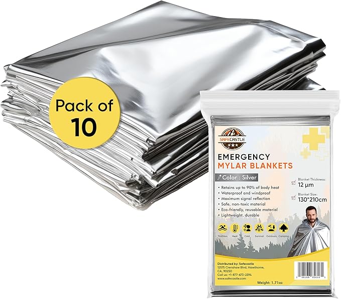Emergency Mylar Blankets 130*210 Cm Large Reusable Thermal Space Blanket Survival Rescue Insulating Reflective foil kit Outdoors Hiking Camping Blanket First Aid Car Emergency Kit Pack of 10
