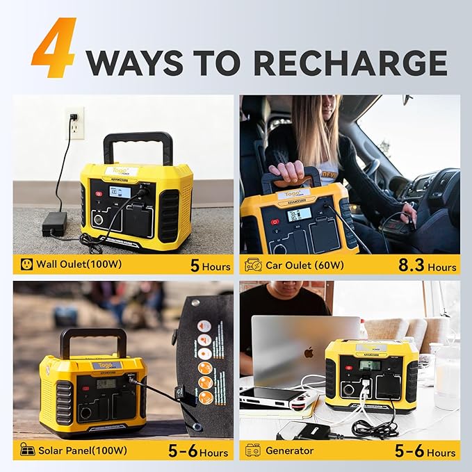Togo POWER Portable Power Station-500W Solar Generator with 120V/Peak 1000W AC Outlet 288Wh Lithium Battery,7-Port Charging Backup for Off-Grid Road Trip CPAP Home Emergency Power Outage