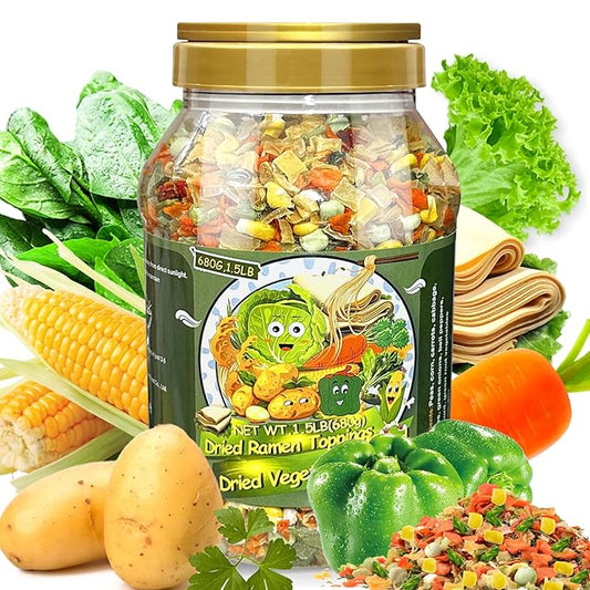 24Oz Mixed Ramen Toppings Dehydrated Soup, 680g All Natural Vegetable, 9 Freeze Dried Veggies for Noodles, Soups, Camping, and Emergency Food, Dry Vegetable Flakes, No Additives