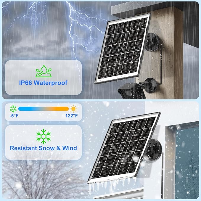 (3 Packs) 8W Solar Panel for Security Camera, Solar Panel for USB-C & Micro USB Ports Rechargeable Battery Security Camera, Solar Charger for Camera with 9.8FT Cable & 360°Angle Adjustment