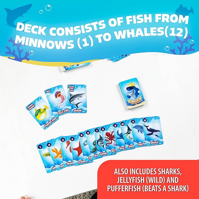 Continuum Games Kingfin Chomped or Be Chomped Card Game for Kids Teens and Adults, 3 to 6 Players, Ages 6 and Up