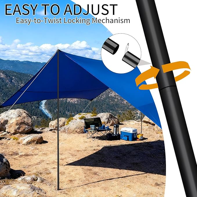 2 Sets Regulable Tent Poles, Camping Tent Tarps Poles with Storage Bag, Heavy Duty Poles Gear for Backpacking, Hiking Awning
