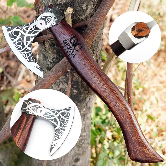 QEPAA CRAFTS® The Frostbreaker Handmade Viking Forged Steel Camping Survival Axe for Wood Splitting and Chopping-Bushcraft Hatchet- Norse Viking Gift for Adventurers