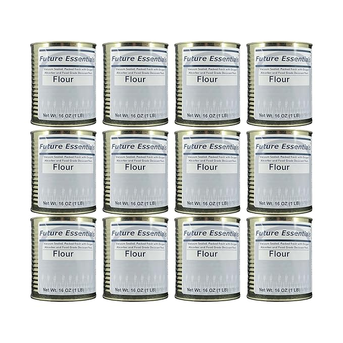 Future Essentials All Purpose White Flour | 100% Natural Whole Grain | Non GMO | Long Term Storage Shelf Stable | Emergency Survival Food Supply, Camping & Backpacking (#2.5 size) 12 Cans