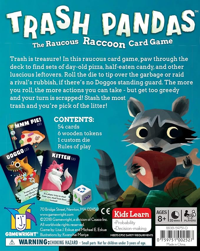 Gamewright - Trash Pandas - The Raucous Raccoon Push-Your-Luck Card Game, Ages 8+, 2-4 Players