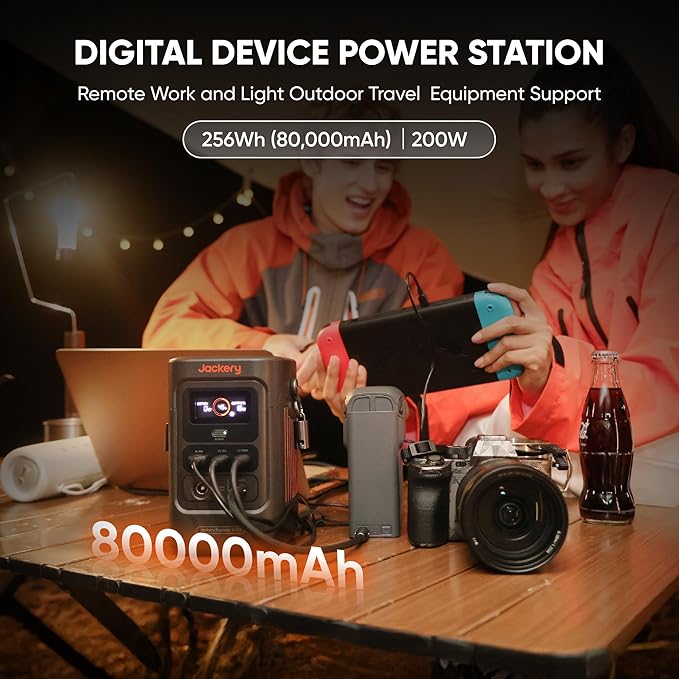 Jackery Explorer 240D Power Bank, 256Wh LiFePO4 Battery Portable Power Station, 200W DC Output with 40Wmini Solar Panel