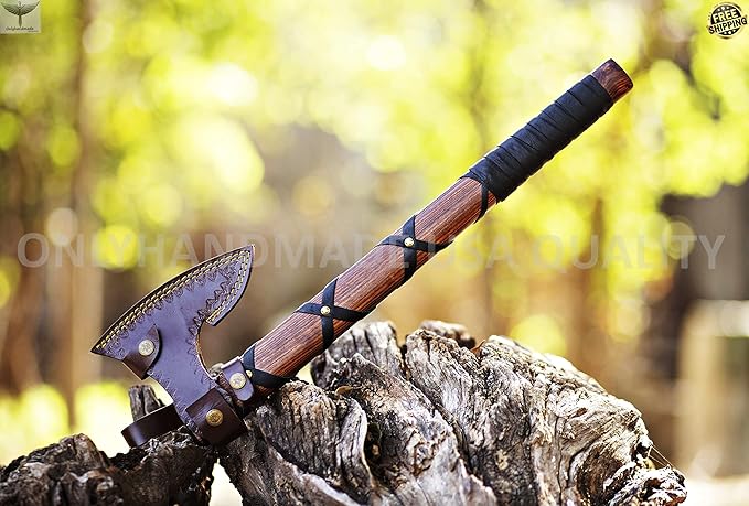 Custom Gift Forged Carbon Steel Viking Axe with Rose Wood Shaft, Viking Bearded Camping Axe & Hatchet, Birthday Gift for Him, Ragnar Axe, axis (Ragnar)