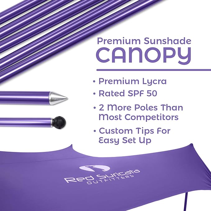 Red Suricata Family Beach Tent & Canopy, UPF50 Sun Shade, 4 Aluminum Poles, Sand Shovel, Medium Portable Sun Shelter (Medium, Purple)