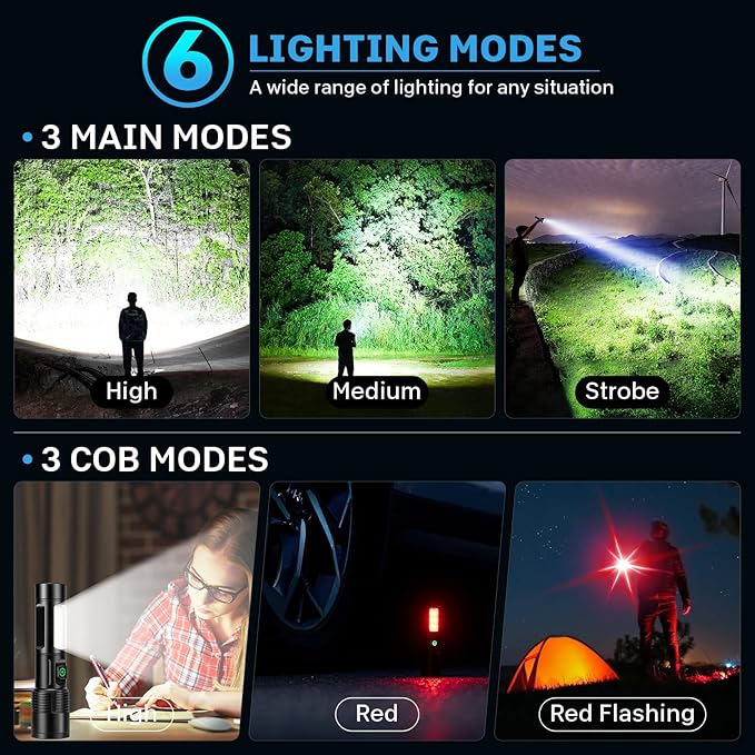 Flashlights Rechargeable LED High Lumens - 99,000LM Super Bright Flashlight, Adjustable Powerful Flash Light with 5 Modes, Waterproof Handheld Flashlight for Home, Camping(2 Pack)