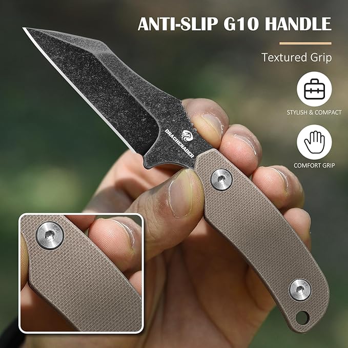 5.78" X-WH Neck Knife with Kydex Sheath, D2 Steel Stonewashed Wharncliffe Blade, EDC Horizontal Carry Neck Knife with G10 Handle, Lightweight Knife for Men