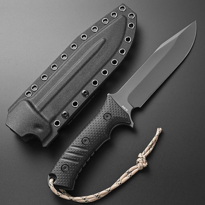 GTK2 Fixed Blade Knife AUS-10 Steel Blade Nylon Fiberglass Handle Full Tang EDC Tool Knifes for Outdoor Camping Survival Adventure Bushcraft (black)