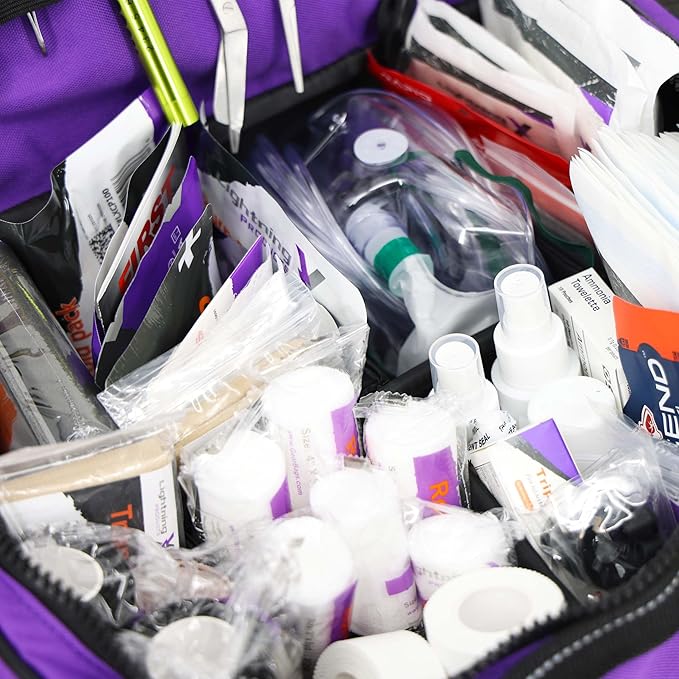 Lightning X MB30-SKC Large EMT Trauma Kit | Fully Stocked First Responder Bag w/ 240+ Supplies | EMS Fire Police Office Sports Team Emergency Medical Kit - Purple