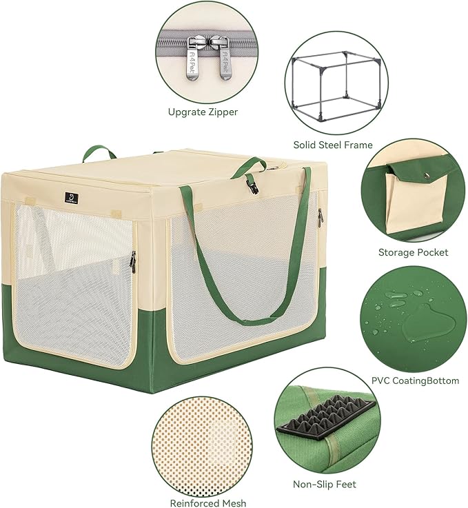 A4Pet Soft Sided Dog Crate - 40 Inch with Adjustable Stainless Steel Frame, Lightweight, Durable and Portable, Collapsible Dog Kennel with 3-Door