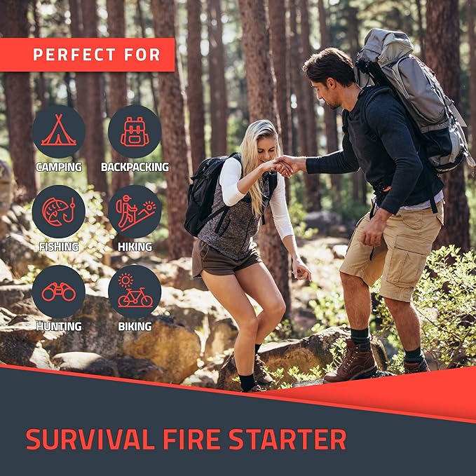 Ferro Rod Flint Fire Starter Kit with Handcrafted Wood Handle |5/16"- 3/8" Thick 12000-15000 Strikes |Survival Flint and Steel Rods with Multi-Tool Striker and Paracord Lanyard for Camping