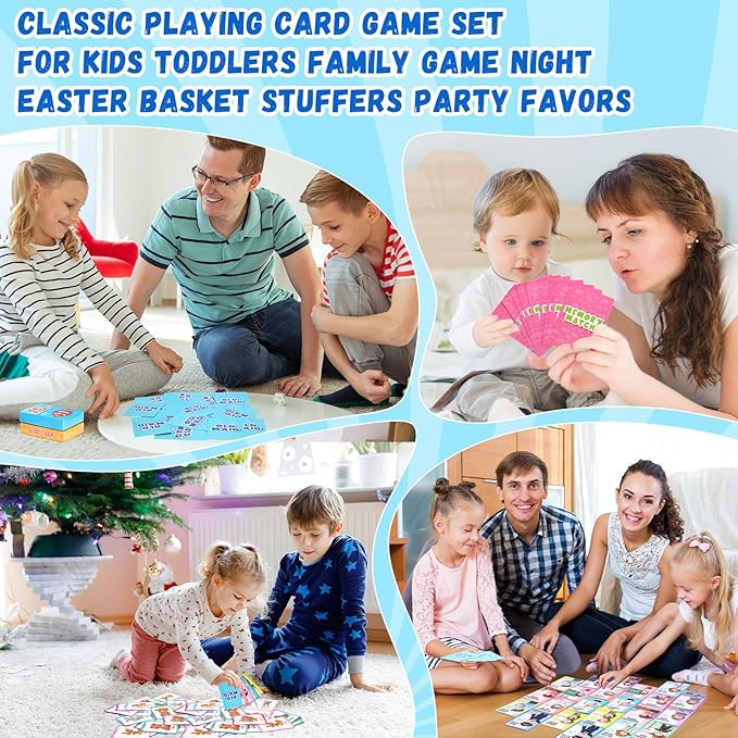 Zubebe 16 Decks Kids Card Games Bulk Classic 4 In1 Includes Go Fish, Old Maid, Memory Match, Slap Jack Playing Card Game Set for Toddlers Family Game Night Basket Stuffers Party Favors