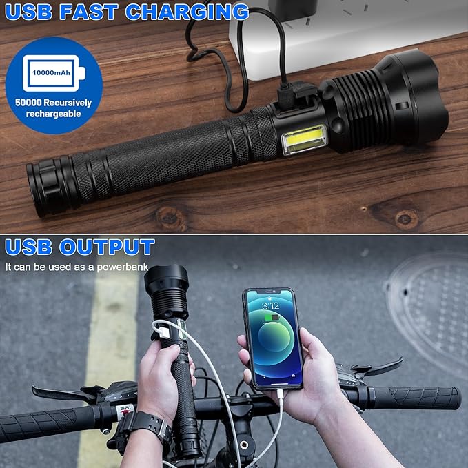 Cinlinso Rechargeable LED Flashlights High Lumens, 99,000 Lumens Super Bright Flash Light with 7 Modes, Powerful Handheld Waterproof Flashlights for Home Emergencies, IPX6 Waterproof