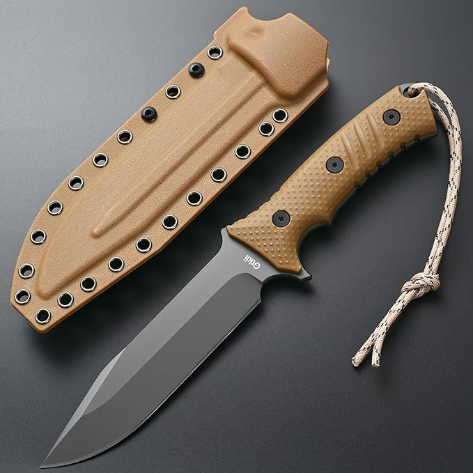 GTK2 Fixed Blade Knife AUS-10 Steel Blade Nylon Fiberglass Handle Full Tang EDC Tool Knifes for Outdoor Camping Survival Adventure Bushcraft (brown)