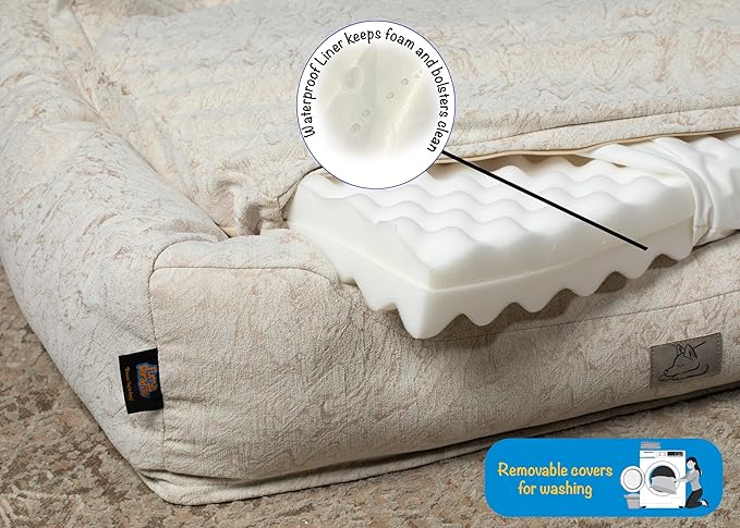 Furry's Paradise Foam Cuddler Waterproof Bolster Pet Bed with Reversible Cushion, Recycled Fibers and Non-Slip Bottom. (Brown Marble, Orthopedic Small)