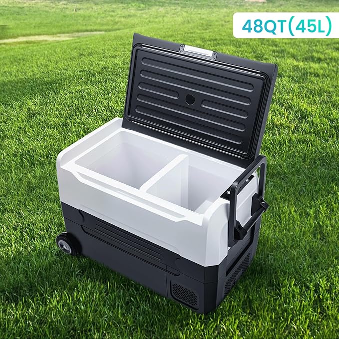12 Volt Refrigerator, 48QT(45L) 12V Fridge, Electric Cooler 12/24V DC 120-240V AC -4℉~68℉, 12V Freezer Removable Divider, Car Fridge for Camping, RV, Travel, Fishing, Outdoor