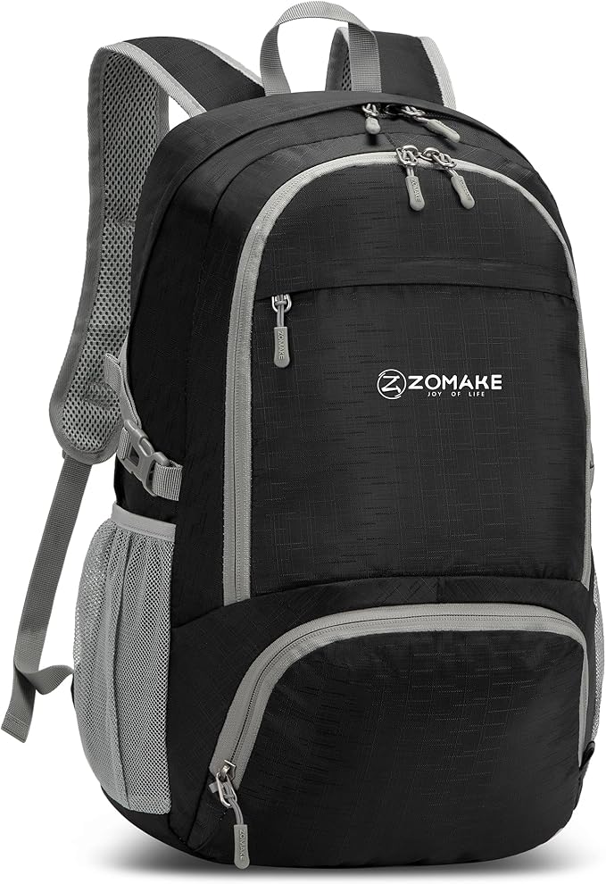 ZOMAKE Lightweight Packable Backpack 30L, Foldable Hiking Backpacks Water Resistant Compact Folding Daypack for Travel(Pure Black)