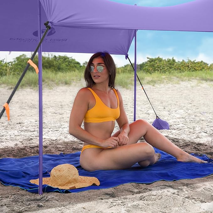Red Suricata Family Beach Tent & Canopy, UPF50 Sun Shade, 4 Aluminum Poles, Sand Shovel, Medium Portable Sun Shelter (Medium, Purple)
