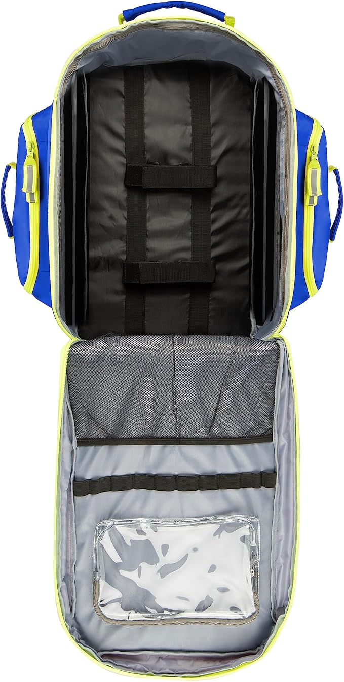 Scherber Fully-Stocked Premium First Responder Backpack | EMT/EMS Medic Trauma & Oxygen Medical Professional Kit | Bag w/ 4 Color-Coded Removable Pouches, O2 Storage, & 250+ First Aid Supplies (Blue)