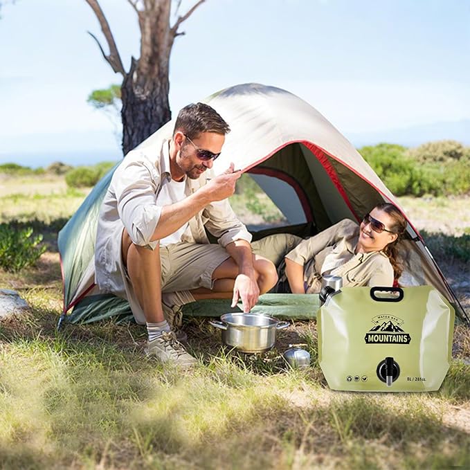 Collapsible 8L Water Storage Bag, BPA-Free Portable Folding Water Jug with Adjustable Faucet, Leakproof Emergency Water Bag for Camping, Hiking, Riding, Outdoor Sport (BEIGE, 4)