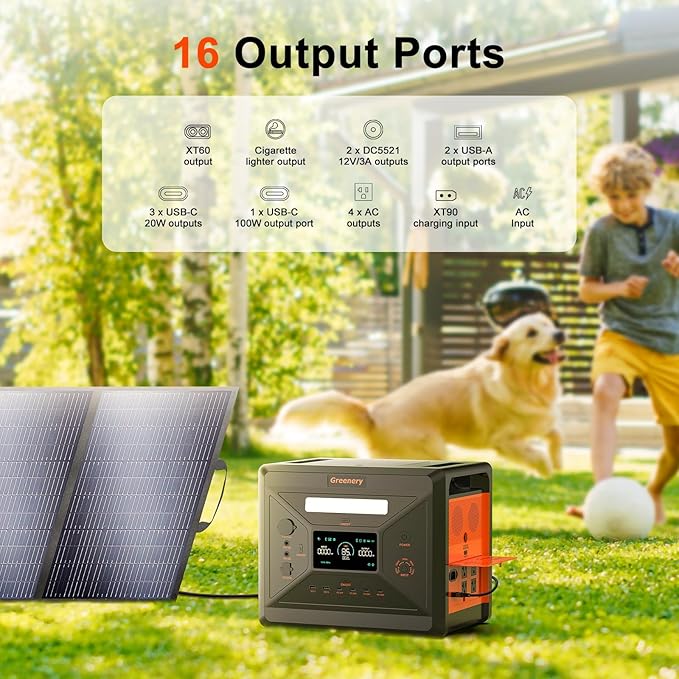 Greenery 2500W/2304Wh Portable Power Station(Peak 4800W), Power Station With LiFePO4 Battery, Fast Charging & High Output, Solar Generator for Emergency Home Backup, Camping & Outdoor