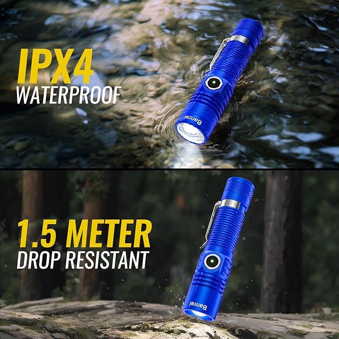 Rechargeable Tactical Flashlights, High Lumens Small Mini USB-C LED Flashlight, Compact EDC Flash Light, 4 Modes&Memory Function, Waterproof Pocket Lights for Home,Camping,Emergency (2, Blue)