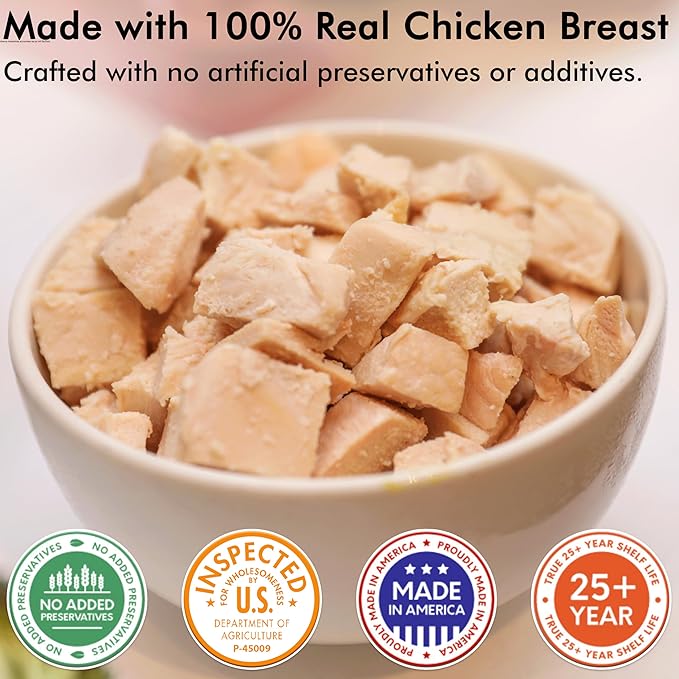 NuManna Freeze-Dried Diced Chicken Breast Bucket 36 Servings | Over 25g Protein per Serving for Daily Meal Prep, Emergency & Survival Food | Non-GMO, Resealable | 25+ Year Shelf Life | Made in USA