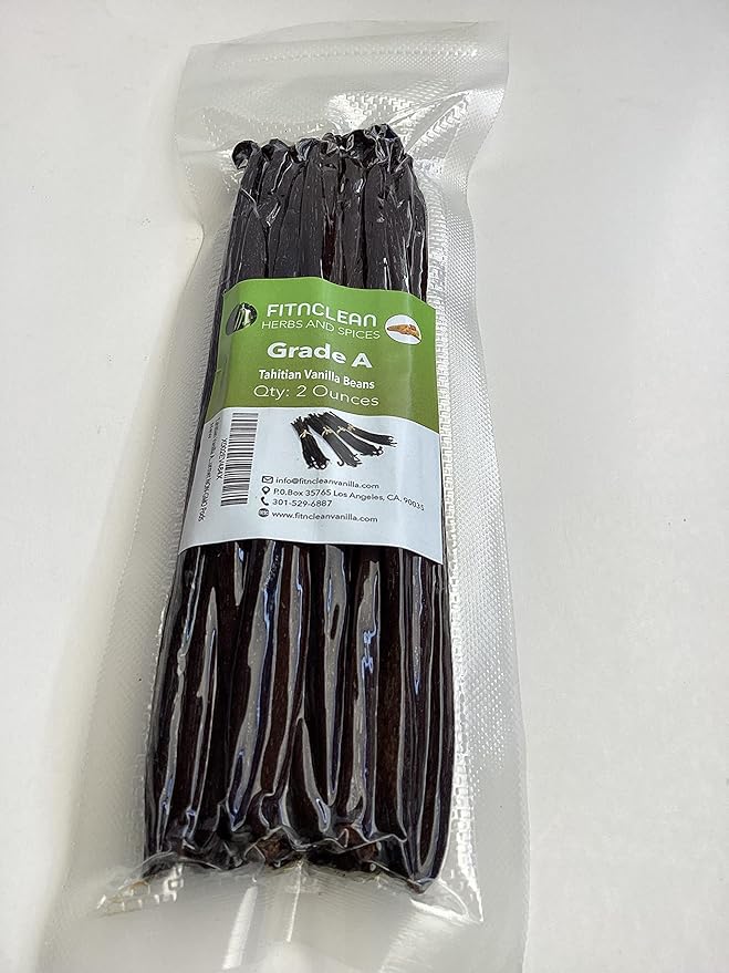 2oz Tahitian Vanilla Beans Grade A for Extract, Cooking and Baking by FITNCLEAN VANILLA| 2 Ounces (1/8Lb) Bulk 6"-7" Fresh Gourmet NON-GMO Pods
