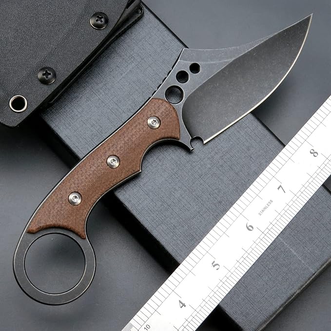 C1116 Fixed Blade Knife,D2 Steel Blade +Micarta Handle Outdoor Survival Camping Claw Knife with Kydex Sheaths(Brown) …