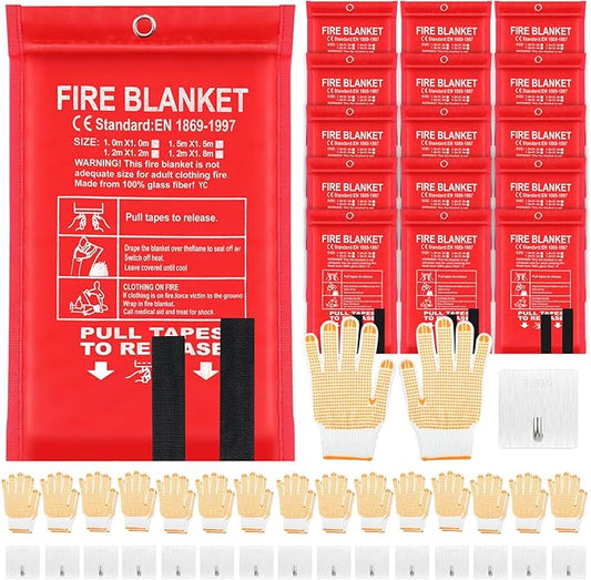15 Pack Bulk Emergency Fire Blankets for Home and Kitchen with Fireproof Gloves & Hooks Safety Flame Suppression Fire Extinguisher for Camping House Warehouse Car 39.4"x39.4", Housewarming Gifts