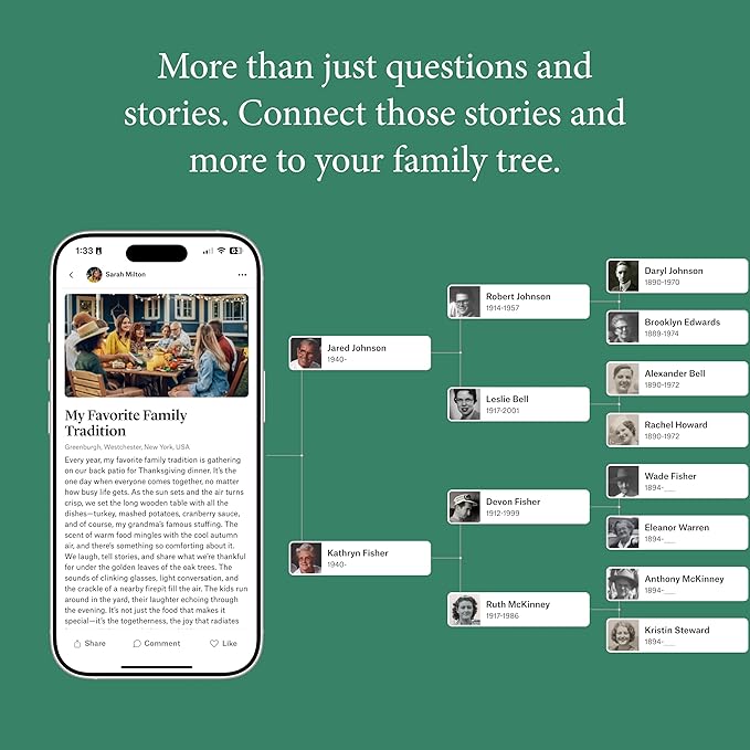 Storied Family Tree Kit, Ancestry & Family History Research with Memory Keepsake Book & Conversation Cards, Genealogy Story Telling Set, 12-Month Subscription to Plus & StoriedBook??Studios