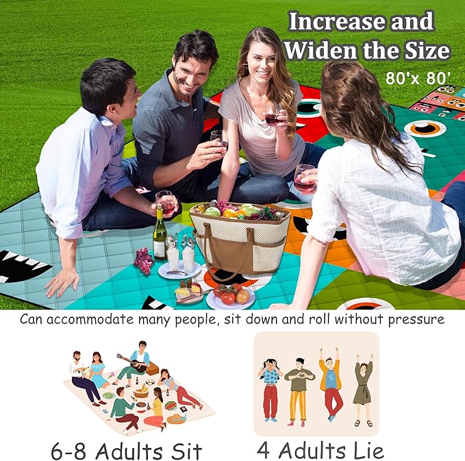 Extra Large Picnic Blanket Waterproof,80"x 80"Foldable Machine Washable Beach Blankets,Outdoor Blanket for 6-8 Adults,Picnic Mat Suitable for Indoor Crawling,Park Beach,Camping,Hiking,Travel (Face)